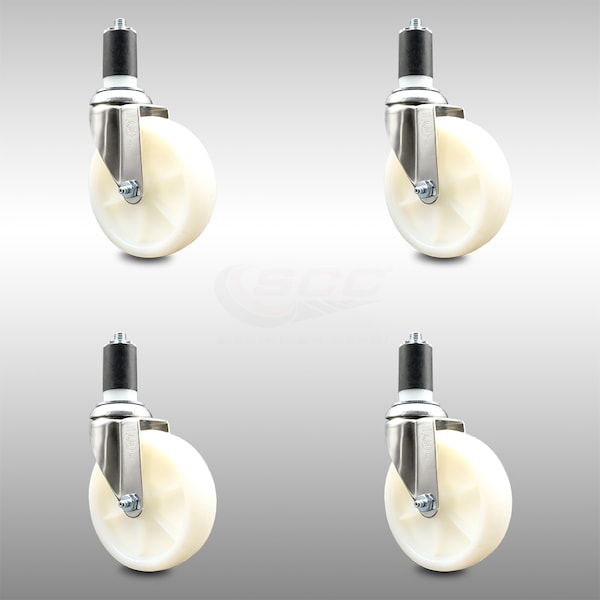 5 Inch 316SS Nylon Wheel Swivel 1-5/8 Inch Expanding Stem Caster Set SCC